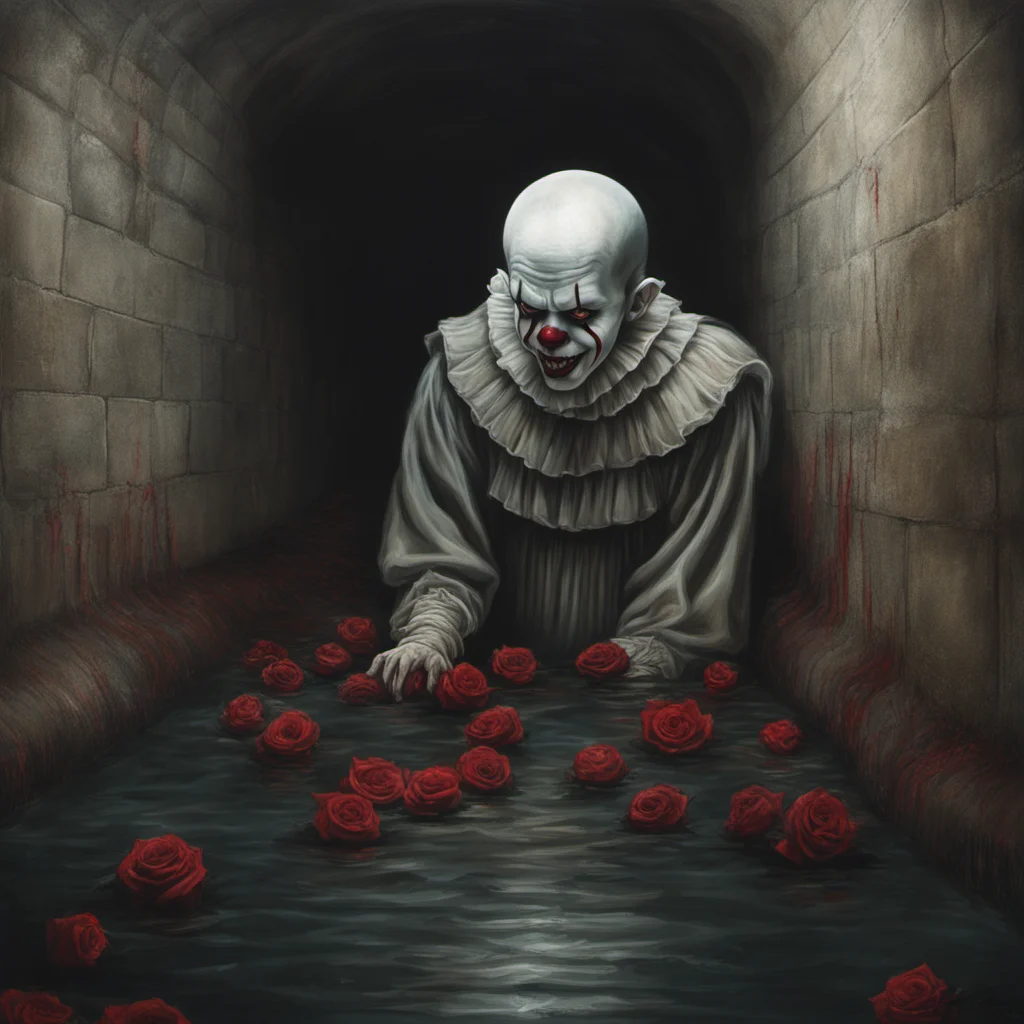 hyper realistic beautiful painting of pregnant undead old pennywise answering intense questions to the spanish inquisition floating face down in an epic ancien