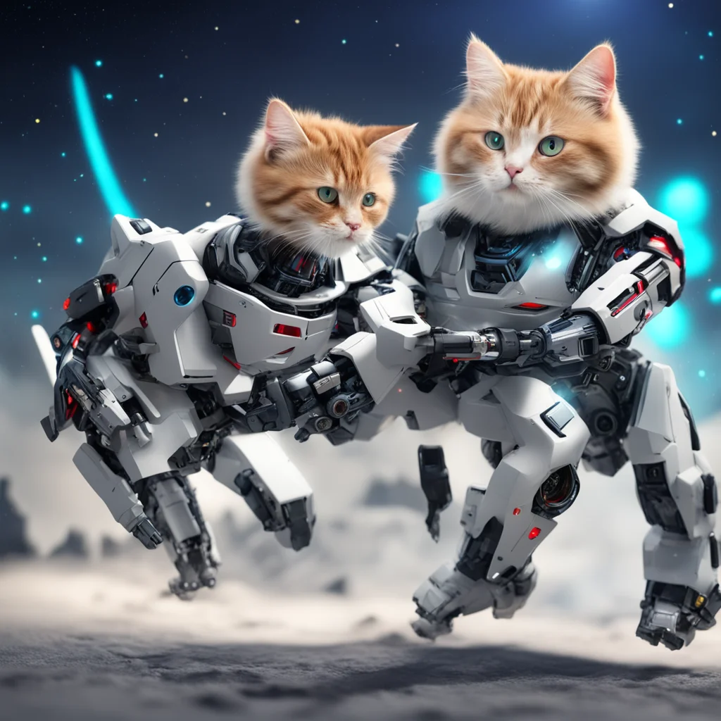 hyper realistic cat robot battle galactic battleground