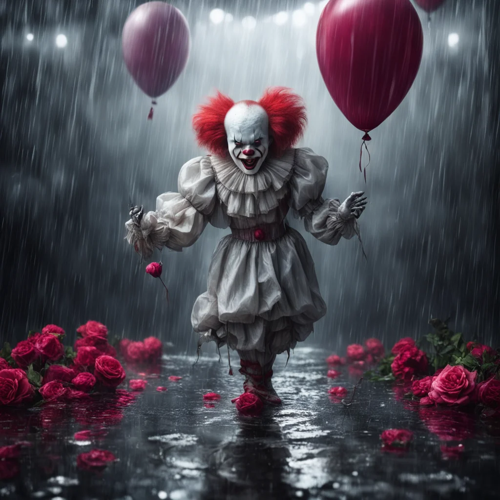 hyper realistic epic pennywise dancing joyously in the rain in front of a mirror cinematic lighting cinematic compositio