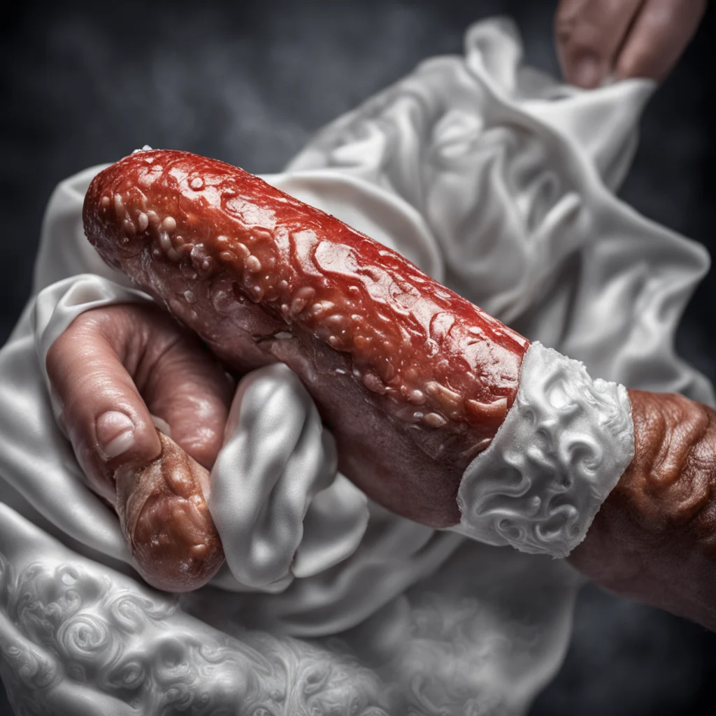 hyper realistic epic white glove holding sausage product shot intricate detail constrast stitching epic textures product