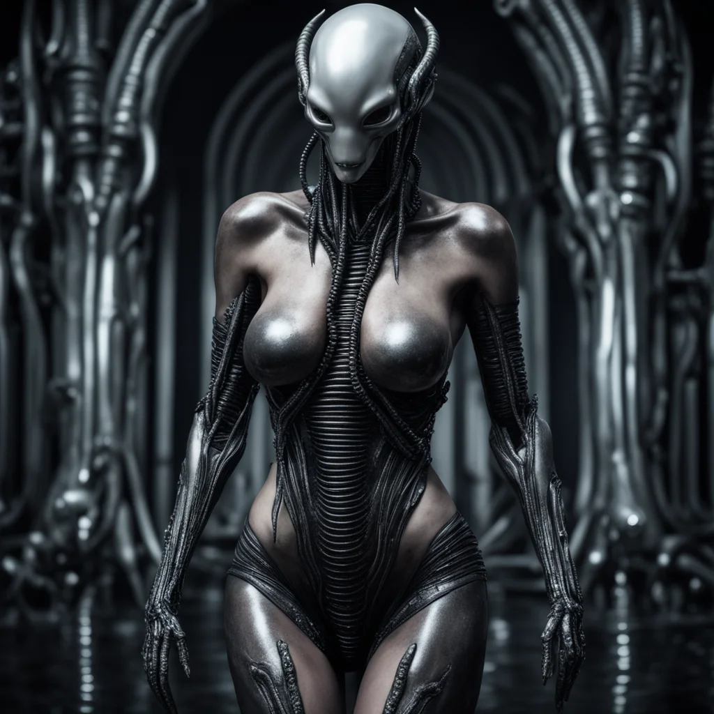 hyper realistic epic xenomorph pelvic floor muscular wet slithery glamourous evening dress off the shoulder pearl neckla