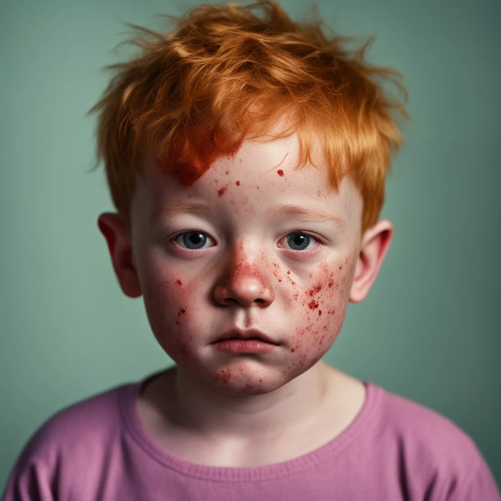hyper realistic portrait bruised ginger kid dark contusions abrasions cuts black eye medicated abuse ecchymosis  night s