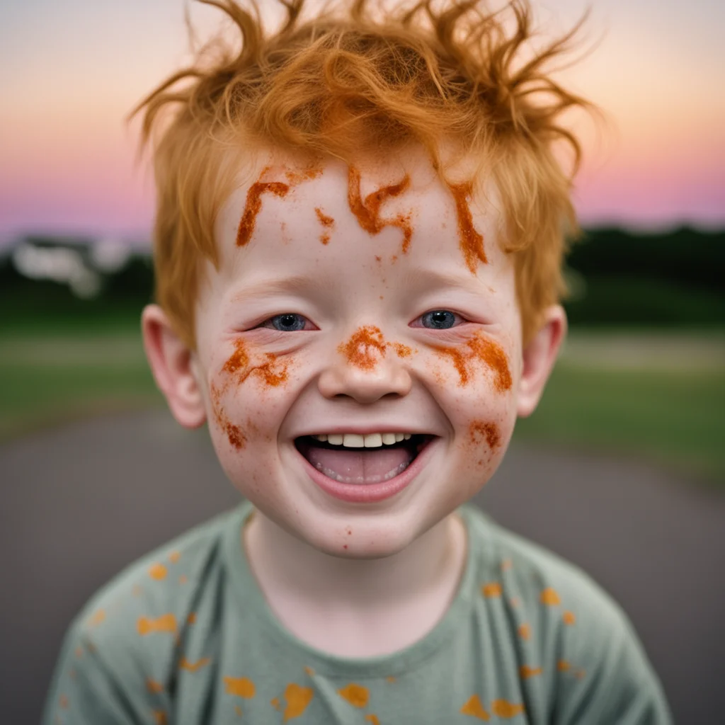 hyper realistic portrait grinning bruised ginger kids dark contusions abrasions happy cuts black eyemedicated abuse ecch