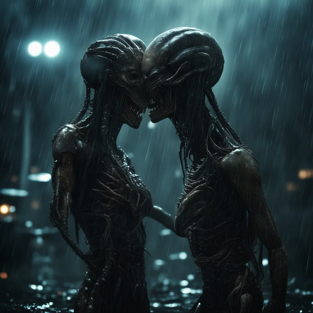 hyperrealistic epic xenomorph lovers struggle fuids of the body cinematic night rainin the style of emil melmoth and ste
