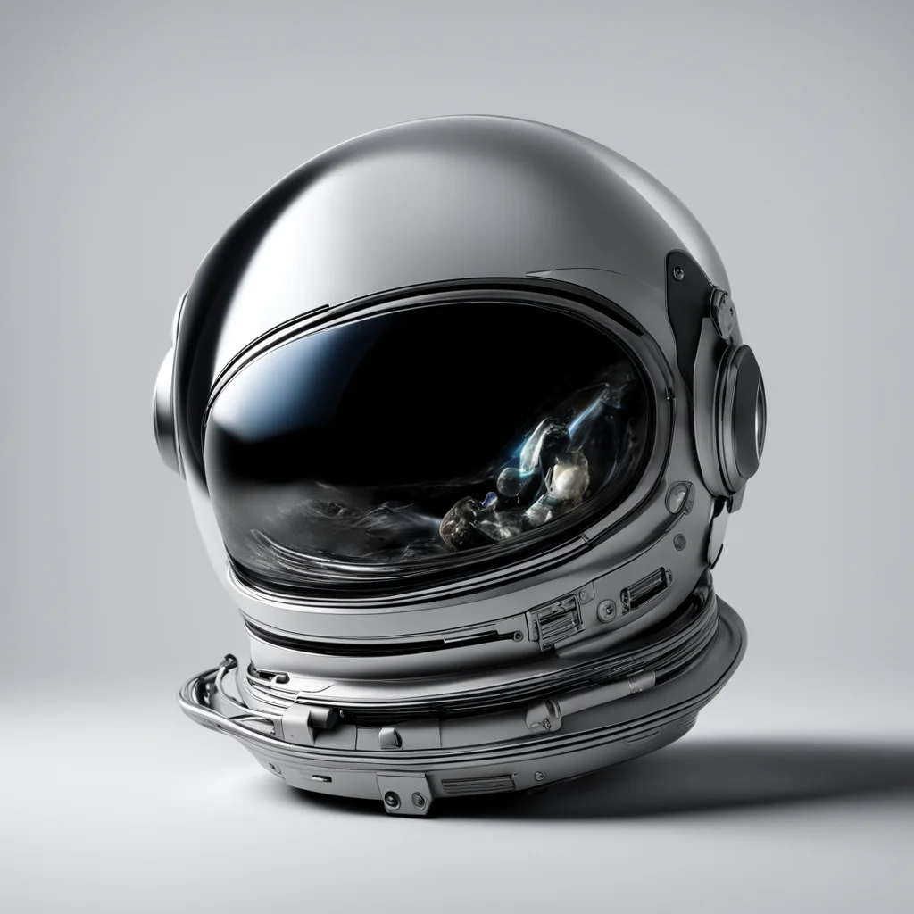 hyperrealistic photo of an astronaut helmet with an alien inside of it