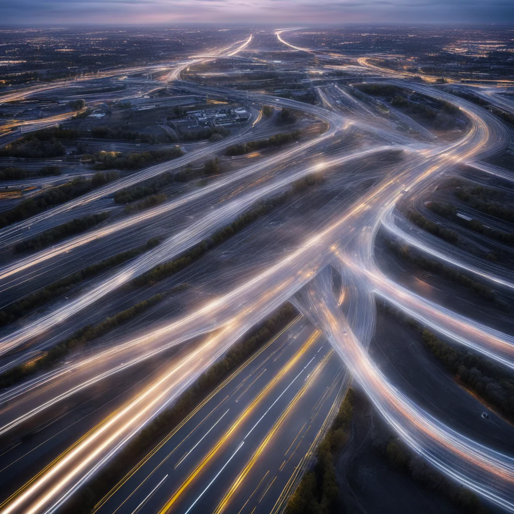 hyperspace motorway in Stockholm helicopter view light speed effects
