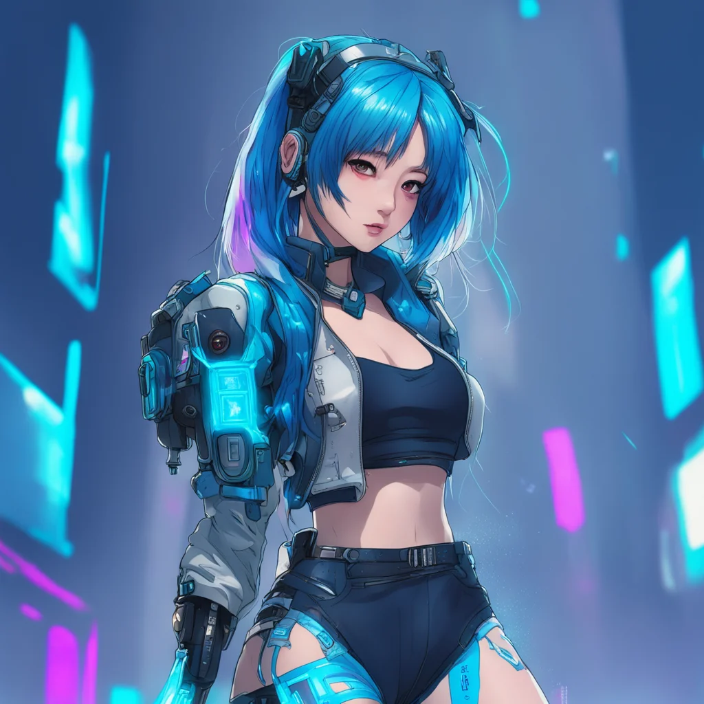 illust cyberpunk detail drawing blue girl k pop dance ar 916