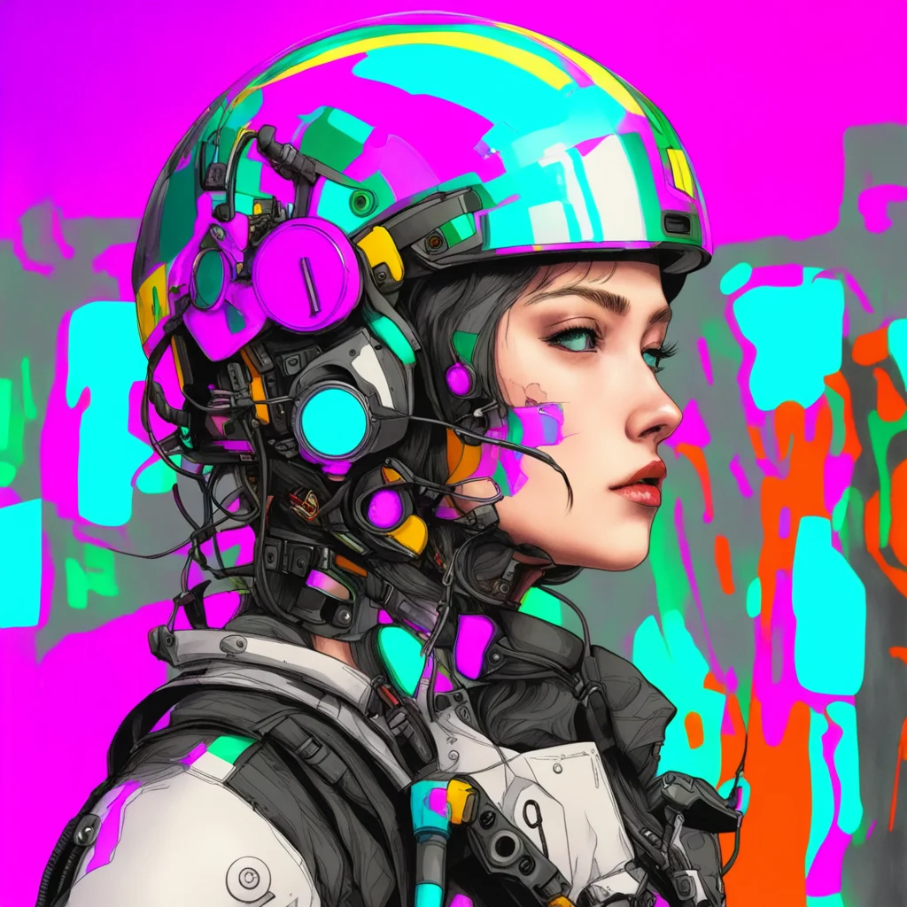 illust cyberpunk detail drawing colorful girl mechanic paint ink bike helmet ar 916