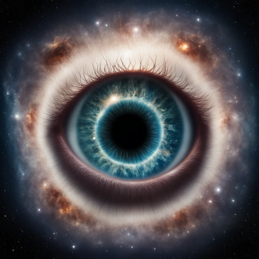 image of eyeball reflecting back surreal image of the universe