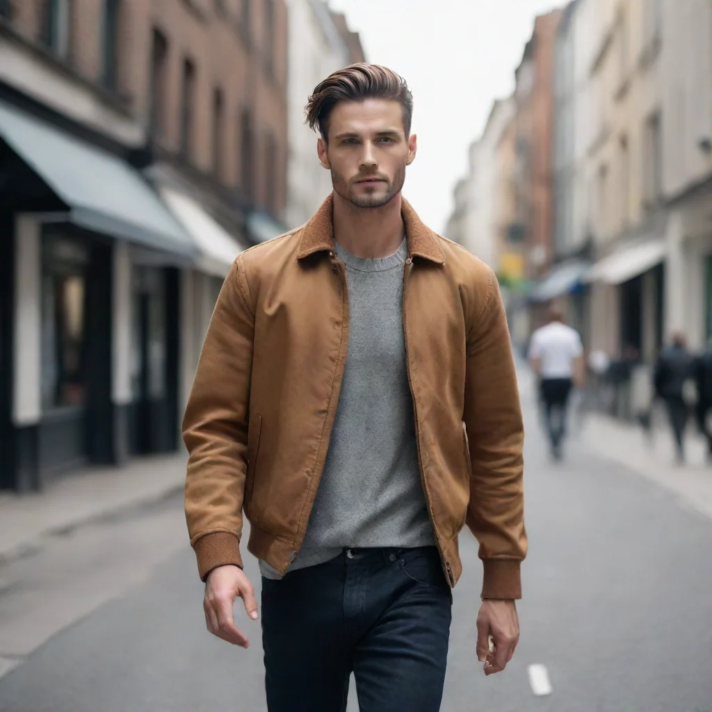 image of male model walking in the street, with a street style, cinematic