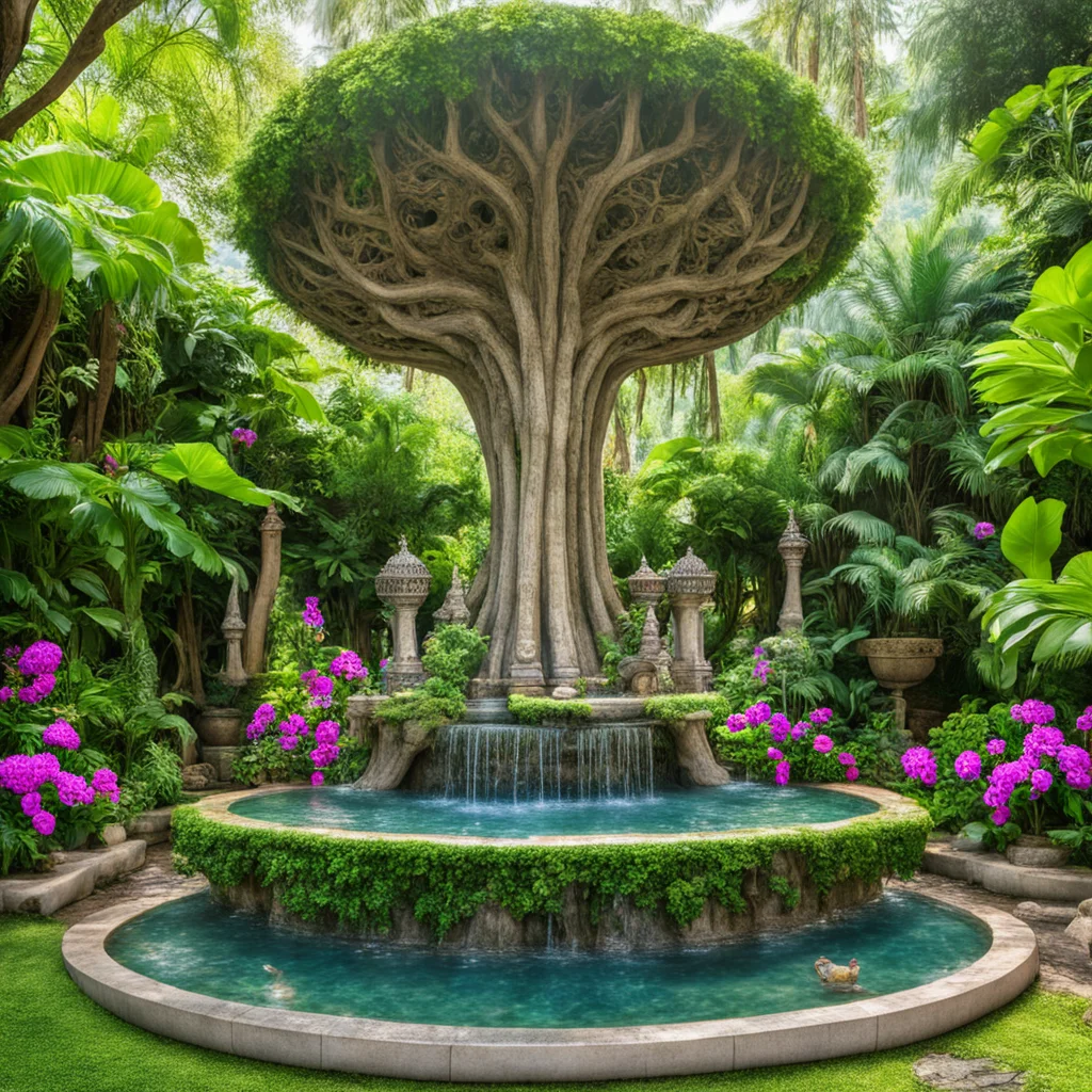 imaginative magnificient ornate elvish hindu water fountain3 shrine altar inside a botanical garden biomimetism nature l