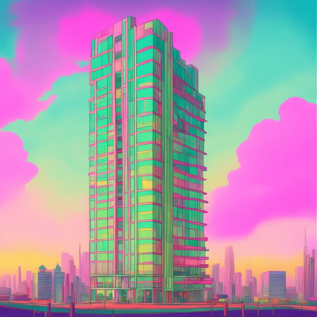 imagine high rise hotel with lots of windows fantasy surreal western illustration pastel colors in the style of man Ray