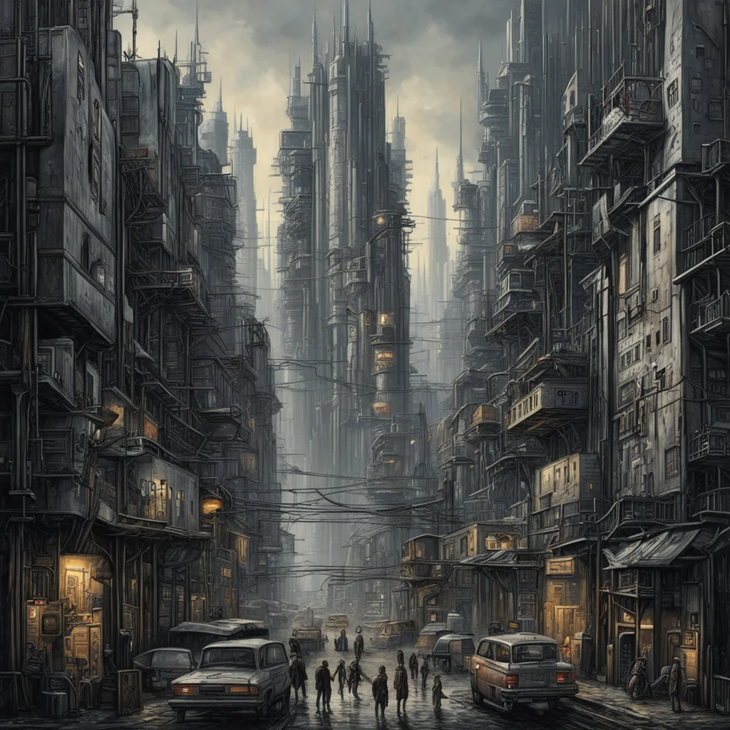 imagine oil painting of a cyberpunk city by karl friedrich schinkel10 bustling crowded shanty tunnels cyberpunk2 futuris