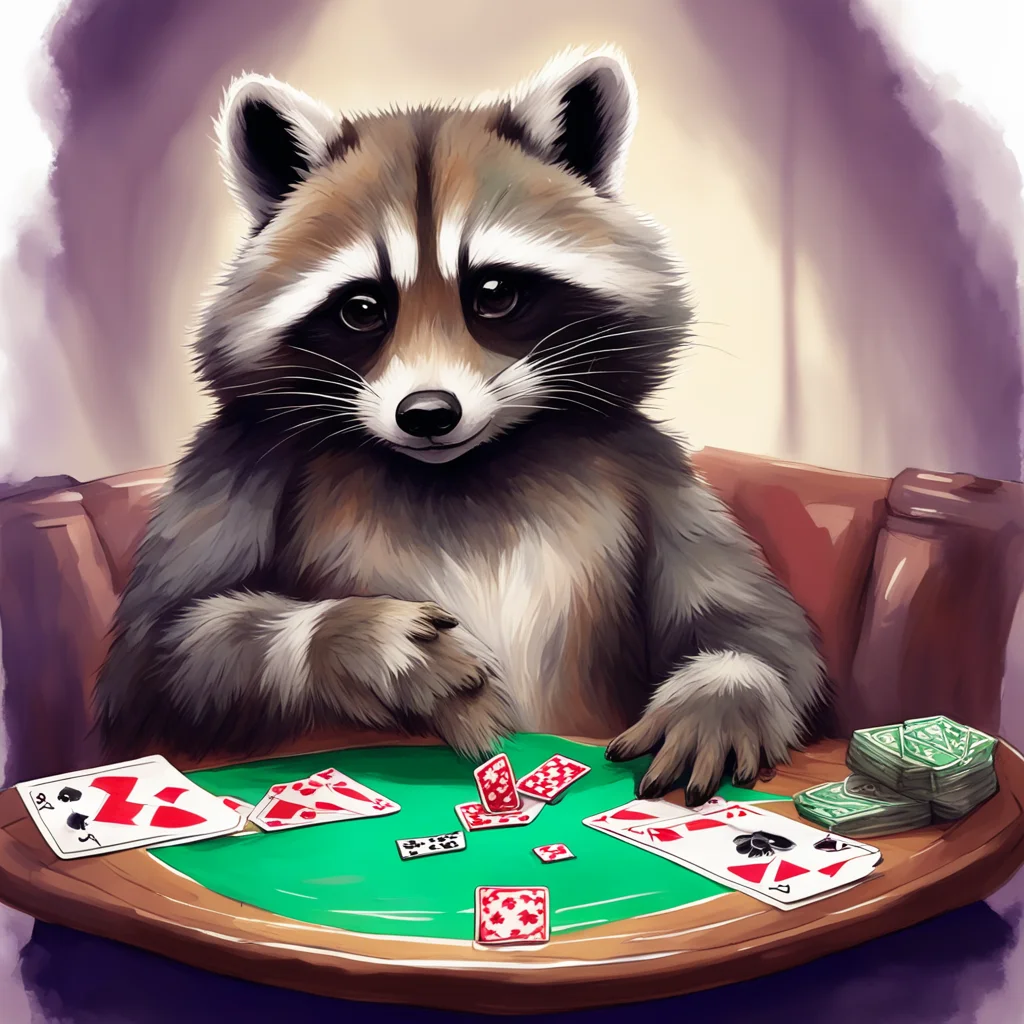 imagine promptraccoon playing poker || thick lines watercolor painting artstation D&D cutout flat modern no blur gradien
