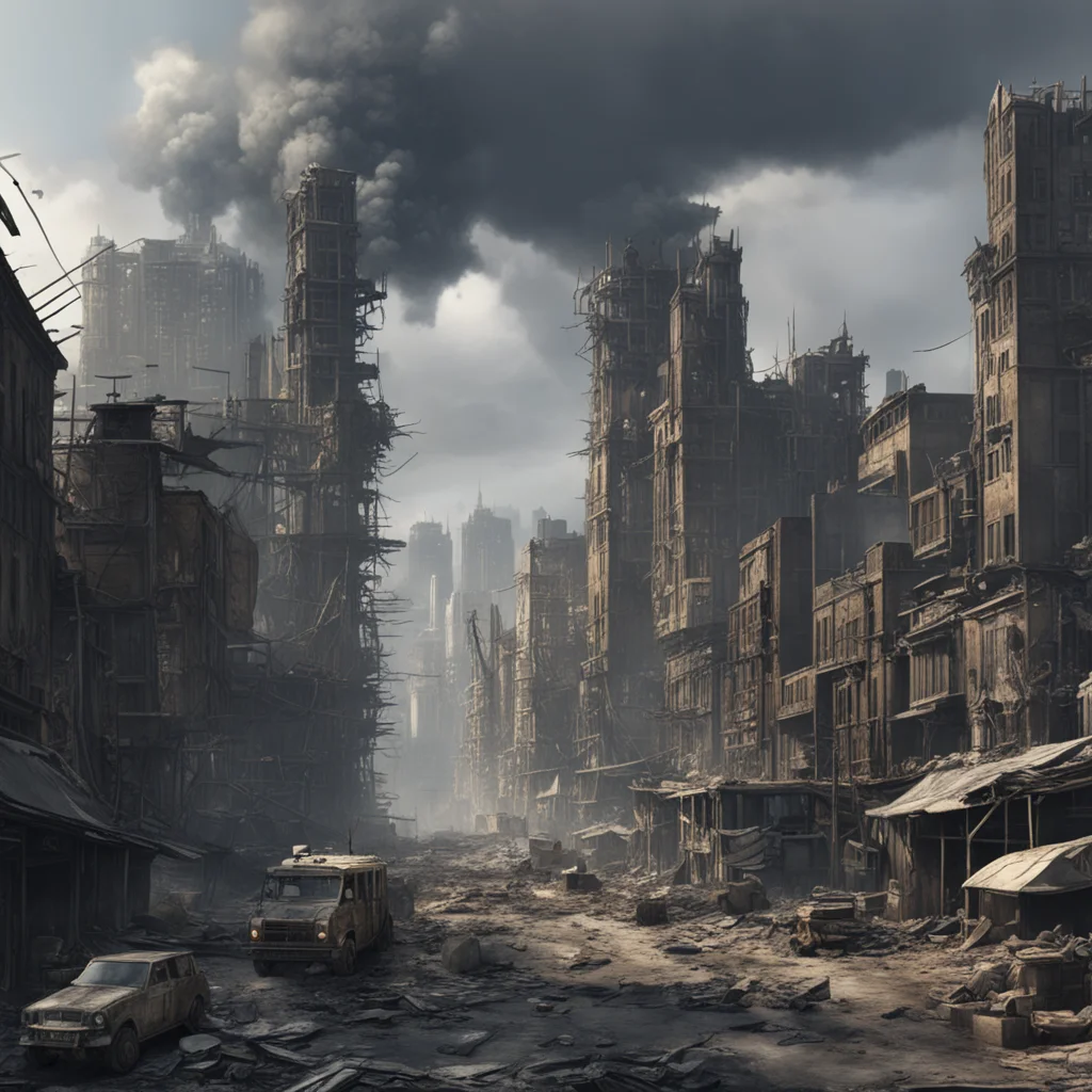 in the middle of a city post apocalyptic trending on artstation 8k matte painting w 3840 h 1646