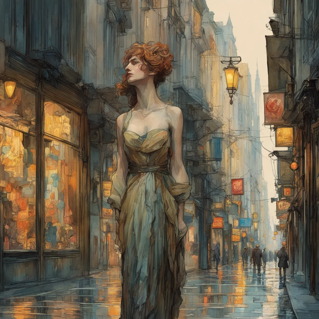 in the streets of the city of the melancholic enigma craig mullins mucha watercolor w 1024 h 1792 uplight