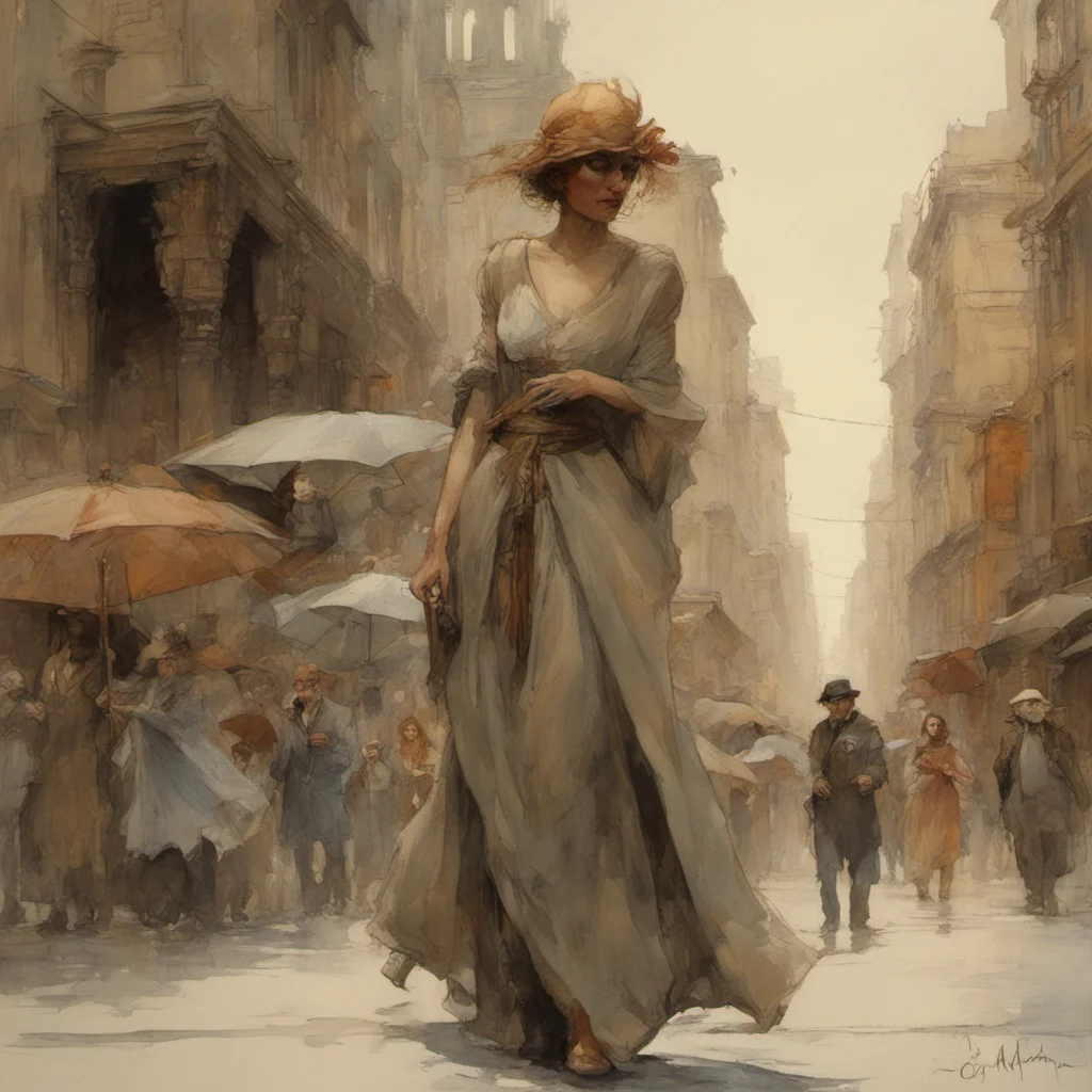 in the streets of the city of the melancholic enigma craig mullins mucha watercolor w 1024 h 1792