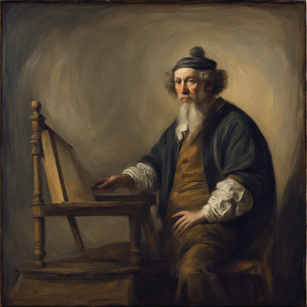 in the style of Rembrandt a man sits at an easel
