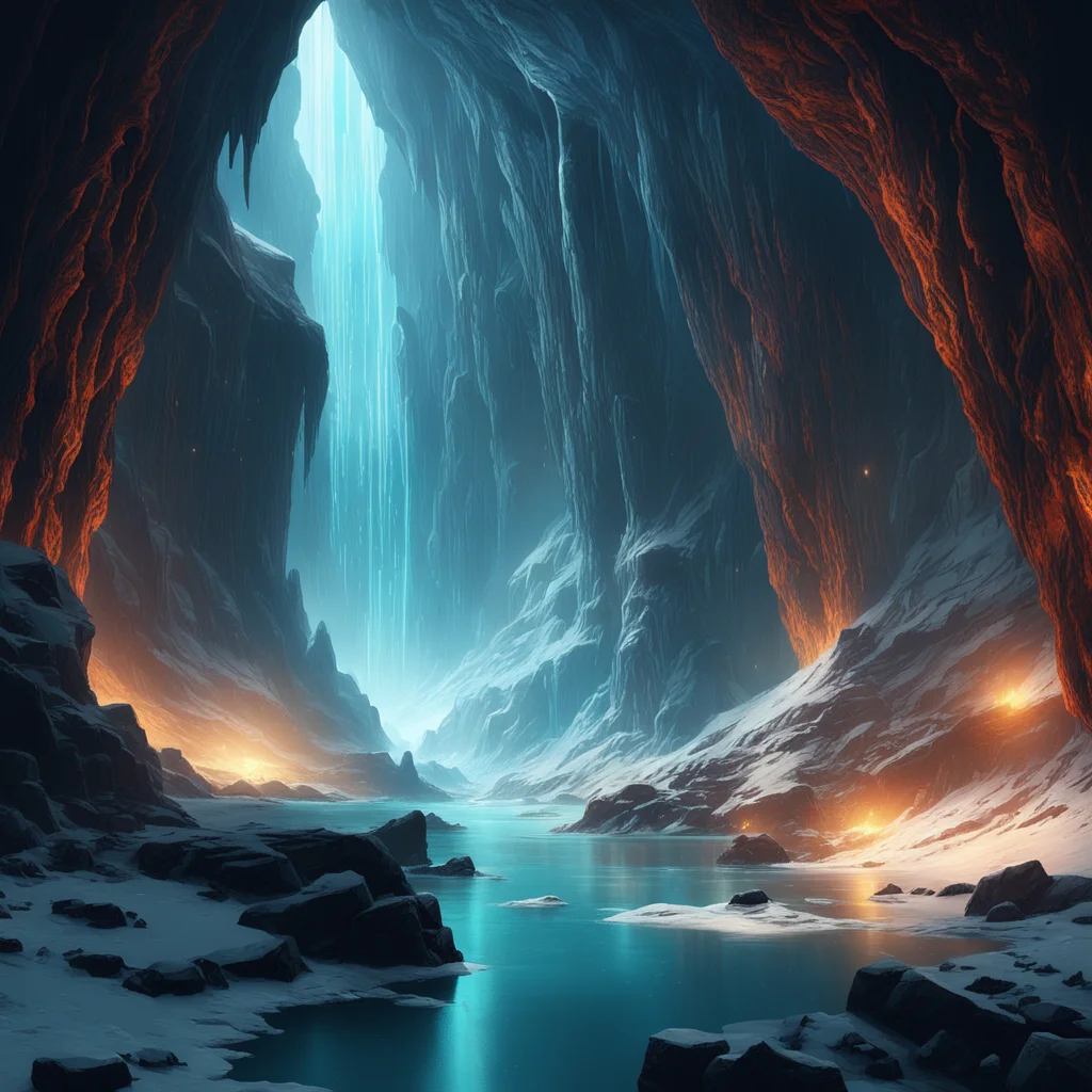 incredibly vast glowing cavern  icy rivers Galaxy atmosphere by Renato muccillo and Andreas Rocha trending on artstation