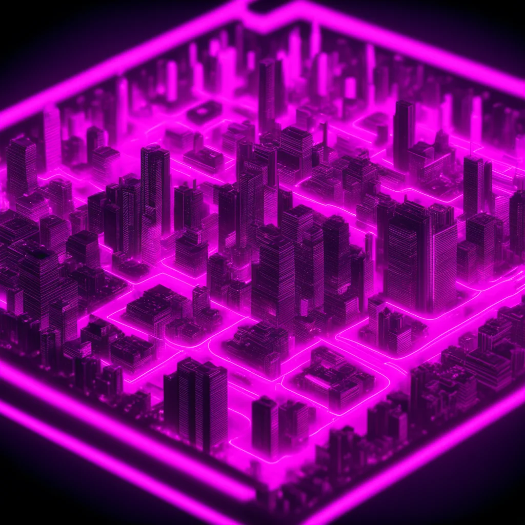 isometric a hyper real extremely detailed city diarama built with pink neon lights  dark background bokehar 169