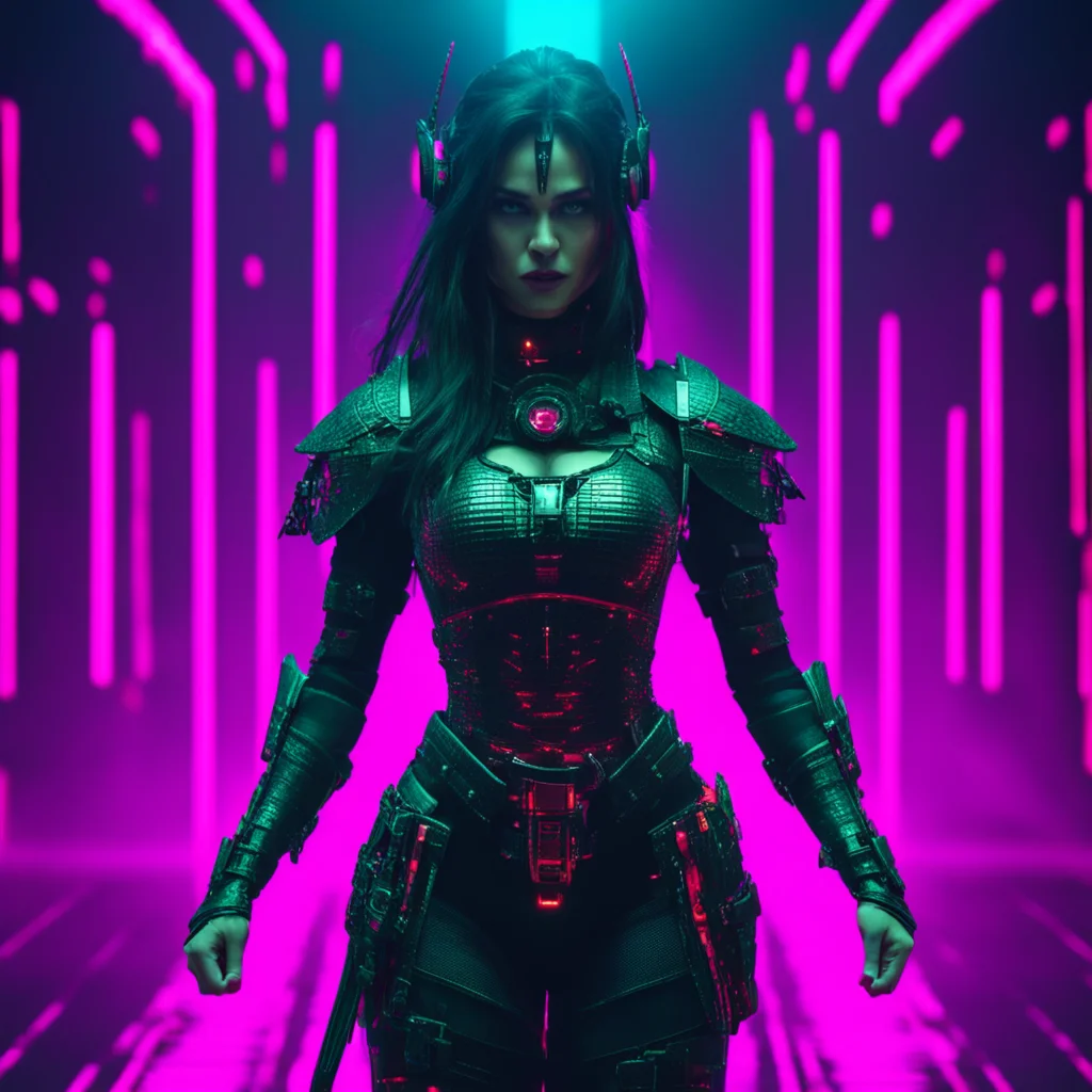 it’s the final countdown a beautiful gothic warrior woman is poised to attack Cyberspace theme virtual reality 80s old s