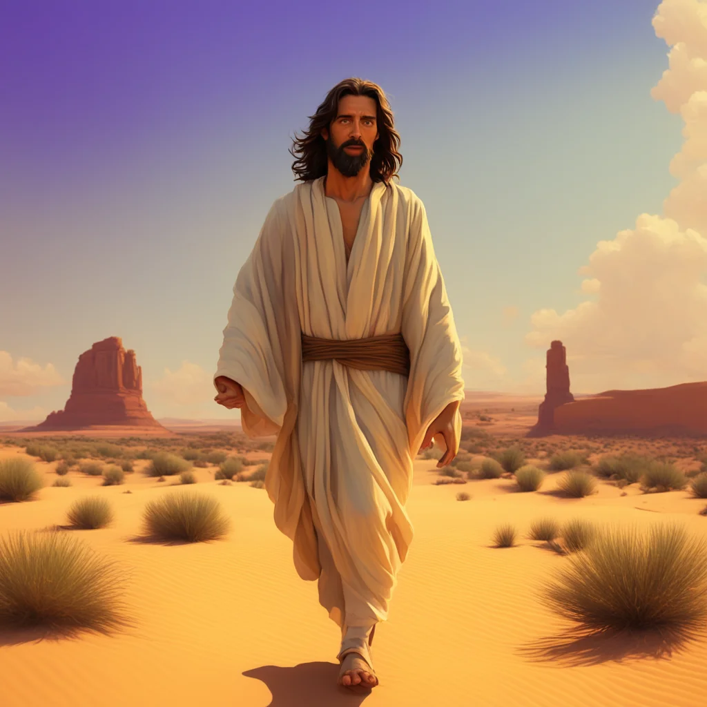 jesus walking in style of oil painting  octane  desert in style of pixar ar 916 stop 80 uplight