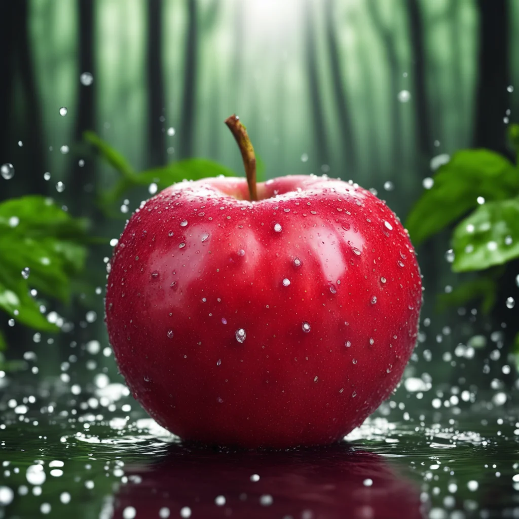 juicy apple cut in half water droplets on apple rain forest fresh cinematic realistic 8K hig