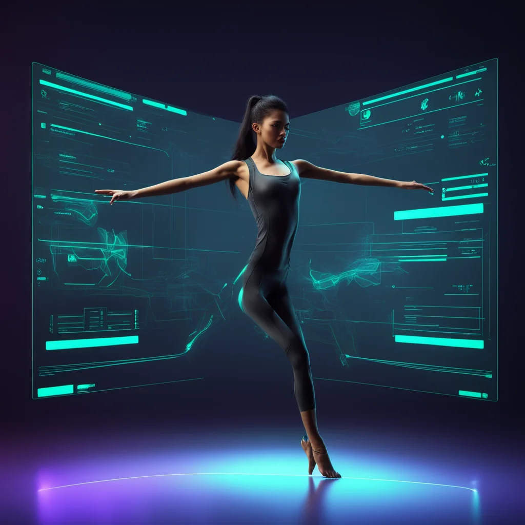 kinect motion capture data of contemporary dancer in motion technology surrounded by futuristic gui hud design display u