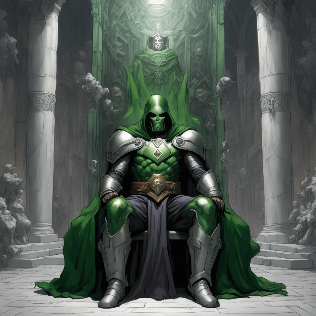 kneel before doctor doom dnd fantasy knight sitting on throne wideshot looking down throne room highly detailed marvel c