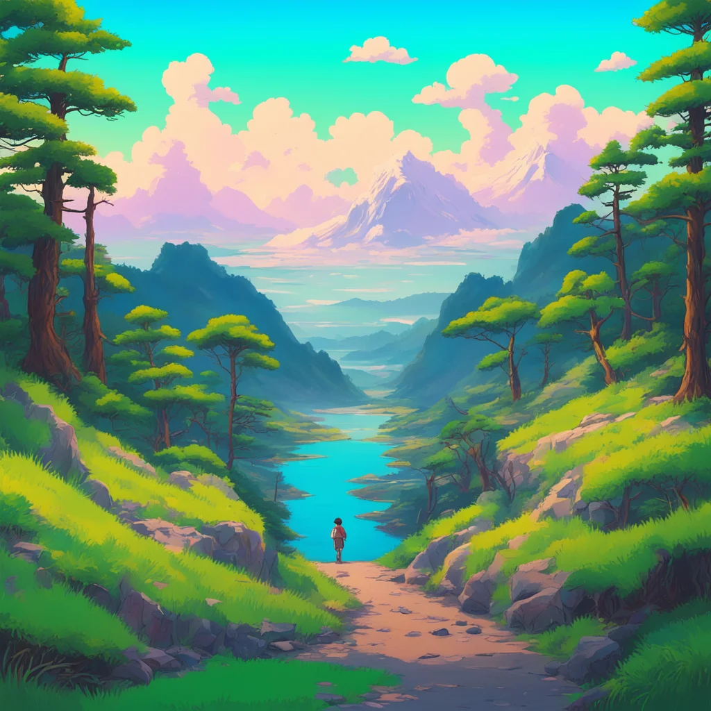 landscape with a lost wanderer by studio ghibli and Bob Ross —ar 12