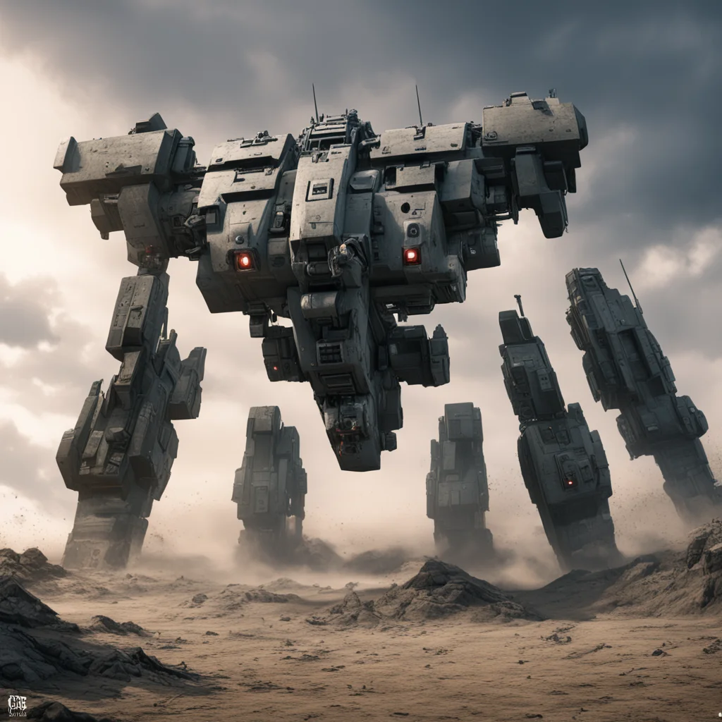 large battle Mecha landing in Normandie and shooting at German bunkers dramatic lighting matte painting highly detailed 