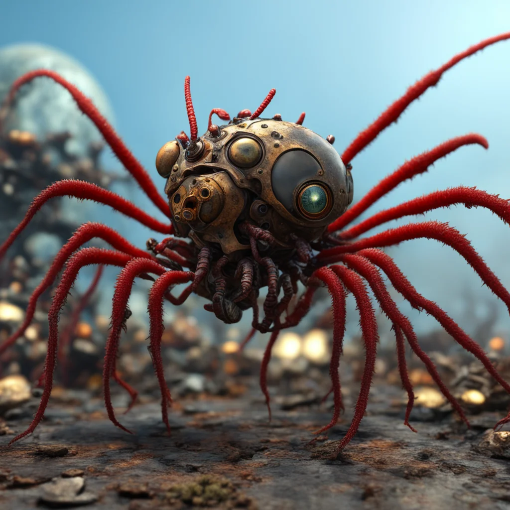 large bug with squid eye eating the world  8k environment octane realistic organic steampunk
