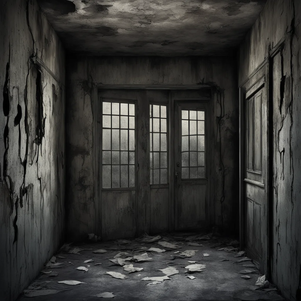 large windowless empty dark abandoned mental asylum room decaying antique medical equipment plaster torn dark doorway ha