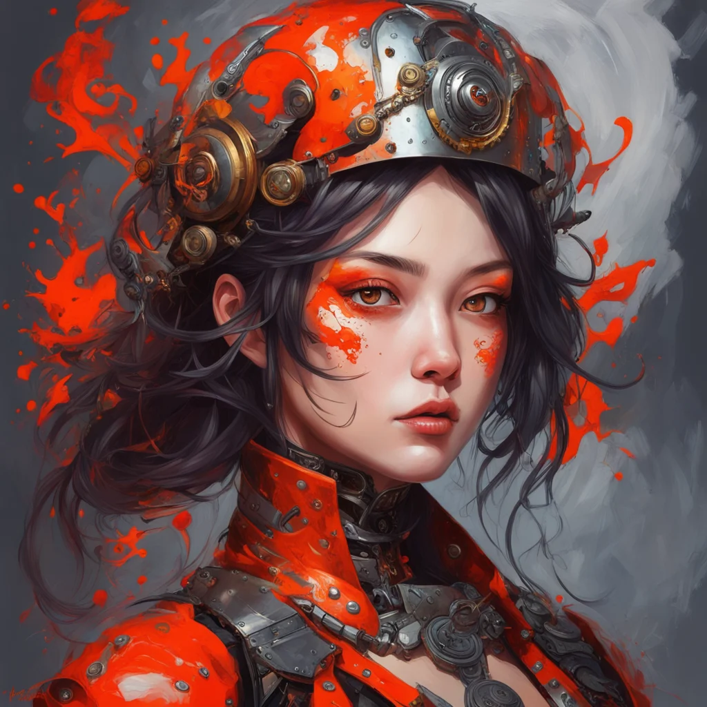lava girl steam punk oil painting portrait palette knives intricate complexity rule of thirds in the style of Kazuki Tan