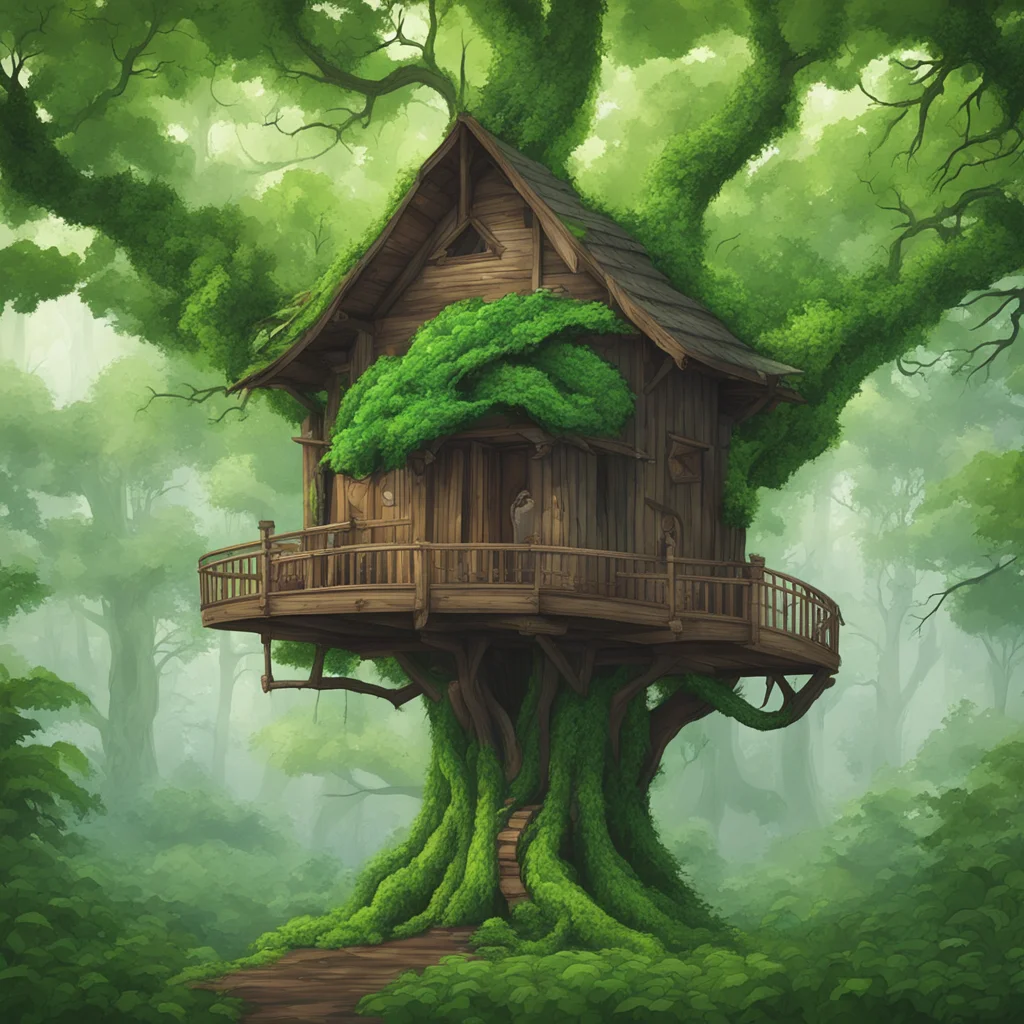 leaf green dragon roosting in tree house in PNW forest 4k vector art symmetrical no blur
