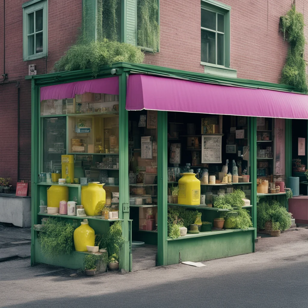 lemonade storefront street high angle view day time atmospheric dystopian spring realistic 35mm film photography Gregory