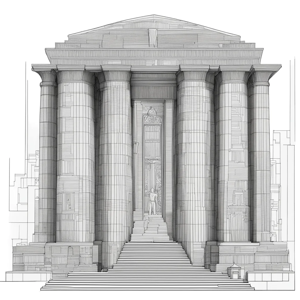 line drawings art technical drawing Egyptian temple