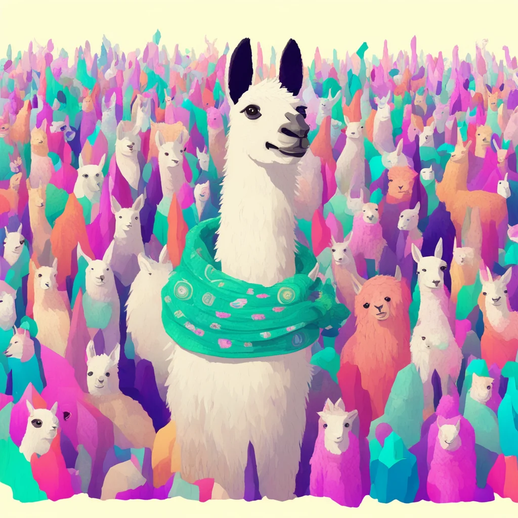 llama with a scarf in a sea of animals at a indie rock show  anime style  isometric ar 816