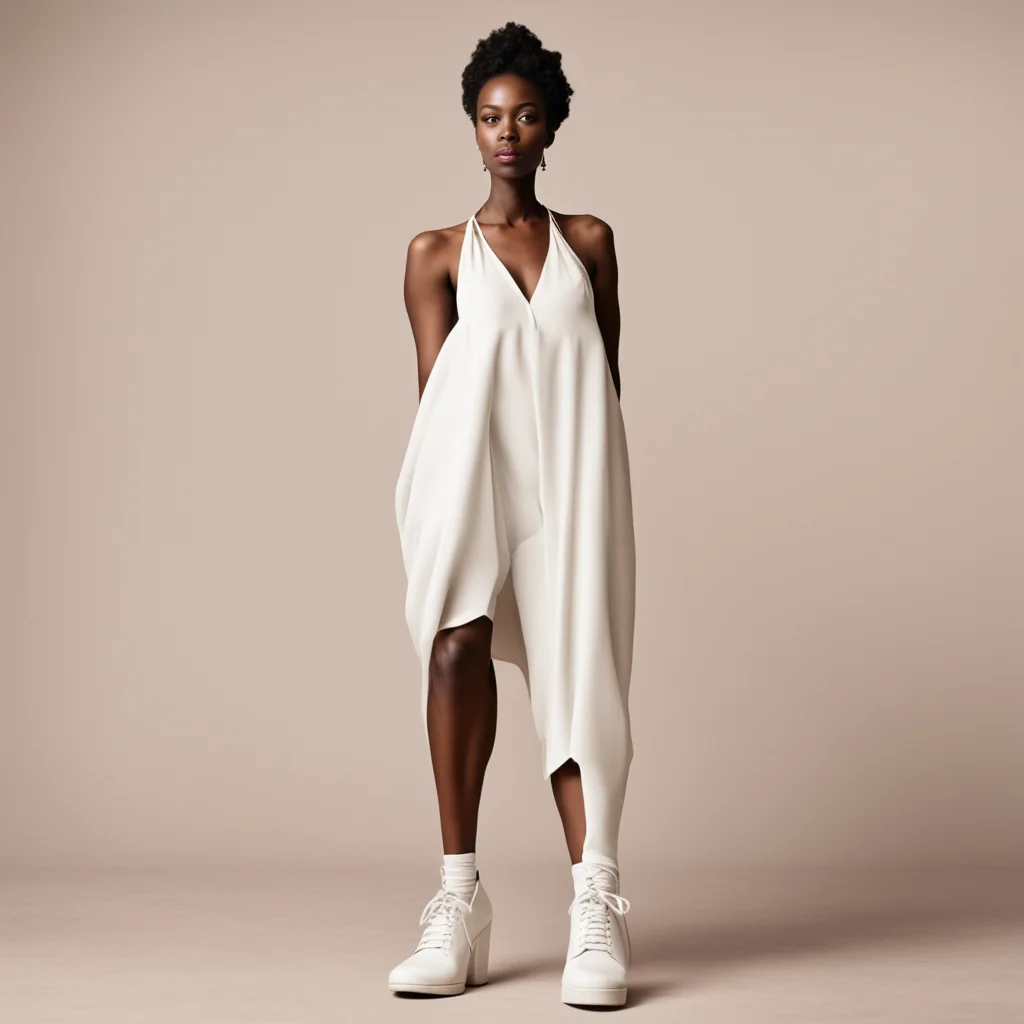 lola dupre style African woman white dress oversized shoes —ar 46