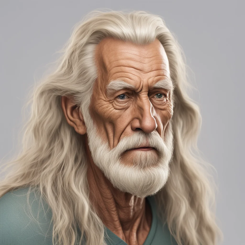 long blond hair old surfer with big nose realistic