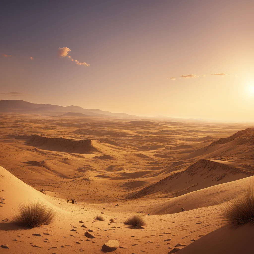 low angle of arid greek landscape trojan war horizon magic hour golden tones soft cinematic lighting illustration fewer 