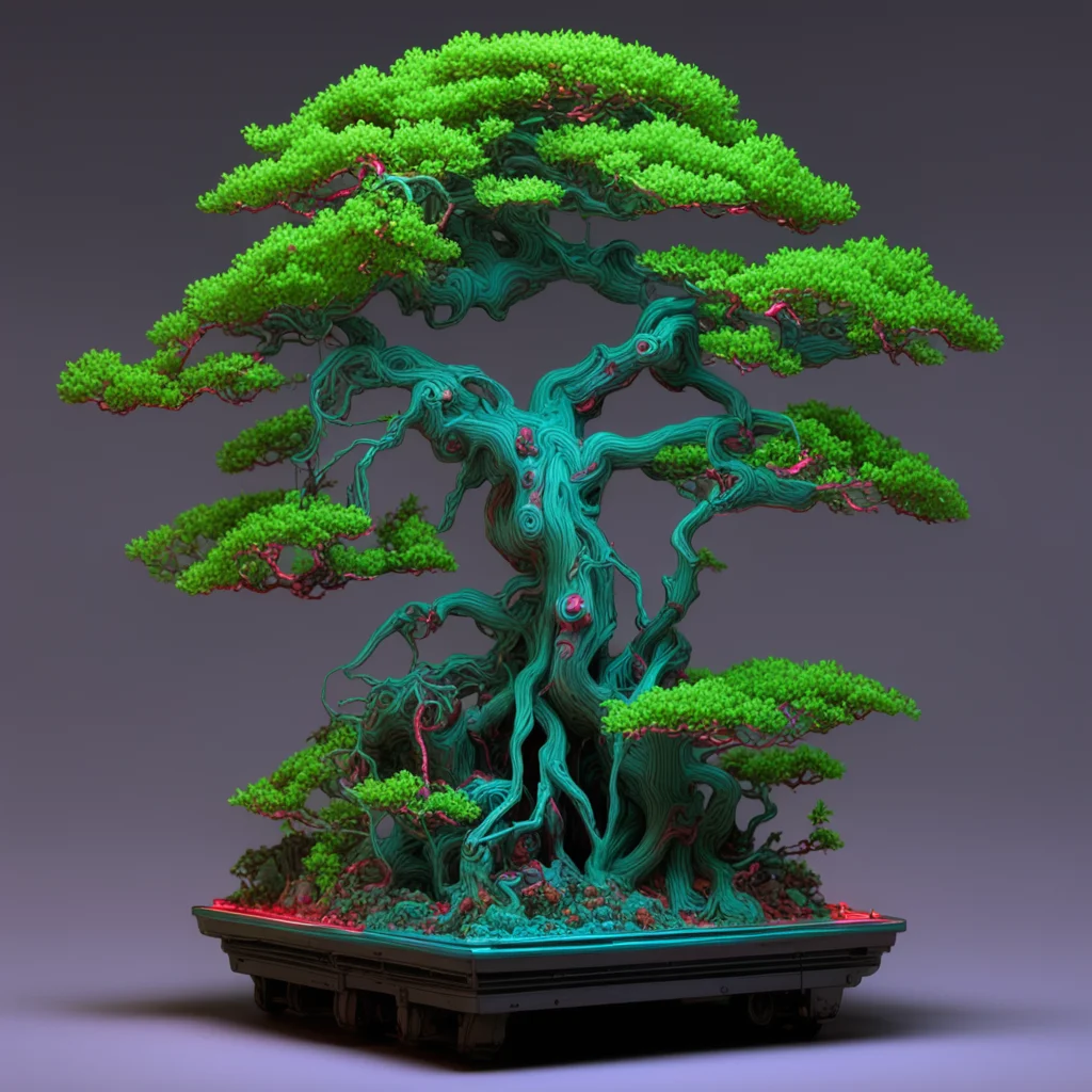 lowtech system  neon Bonsai tree  ornate  carved from opal by tsutomu nihei freight container by Katsuhiro Otomo fstorm 