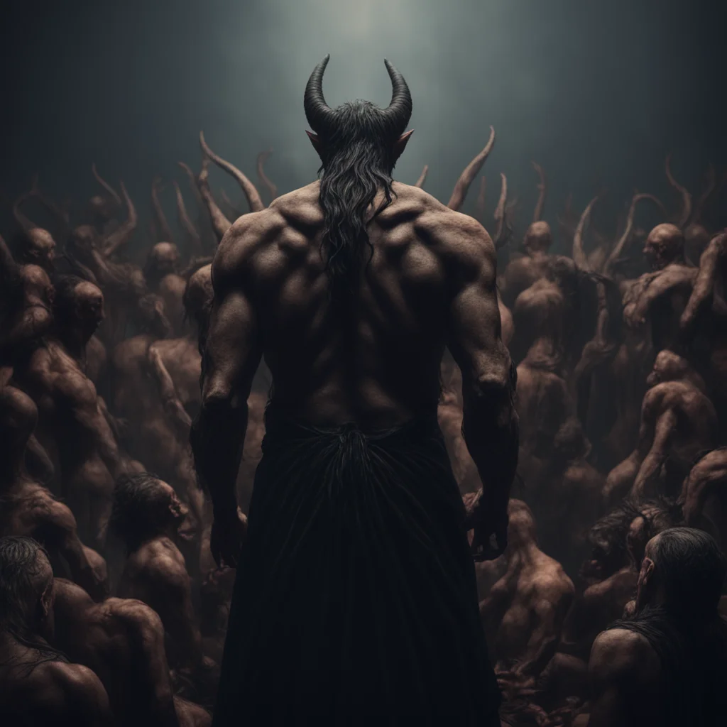 lucifer crowd demons back view William Blake style demon and gargoyls realistic photo realistic hyper detail majestic ep