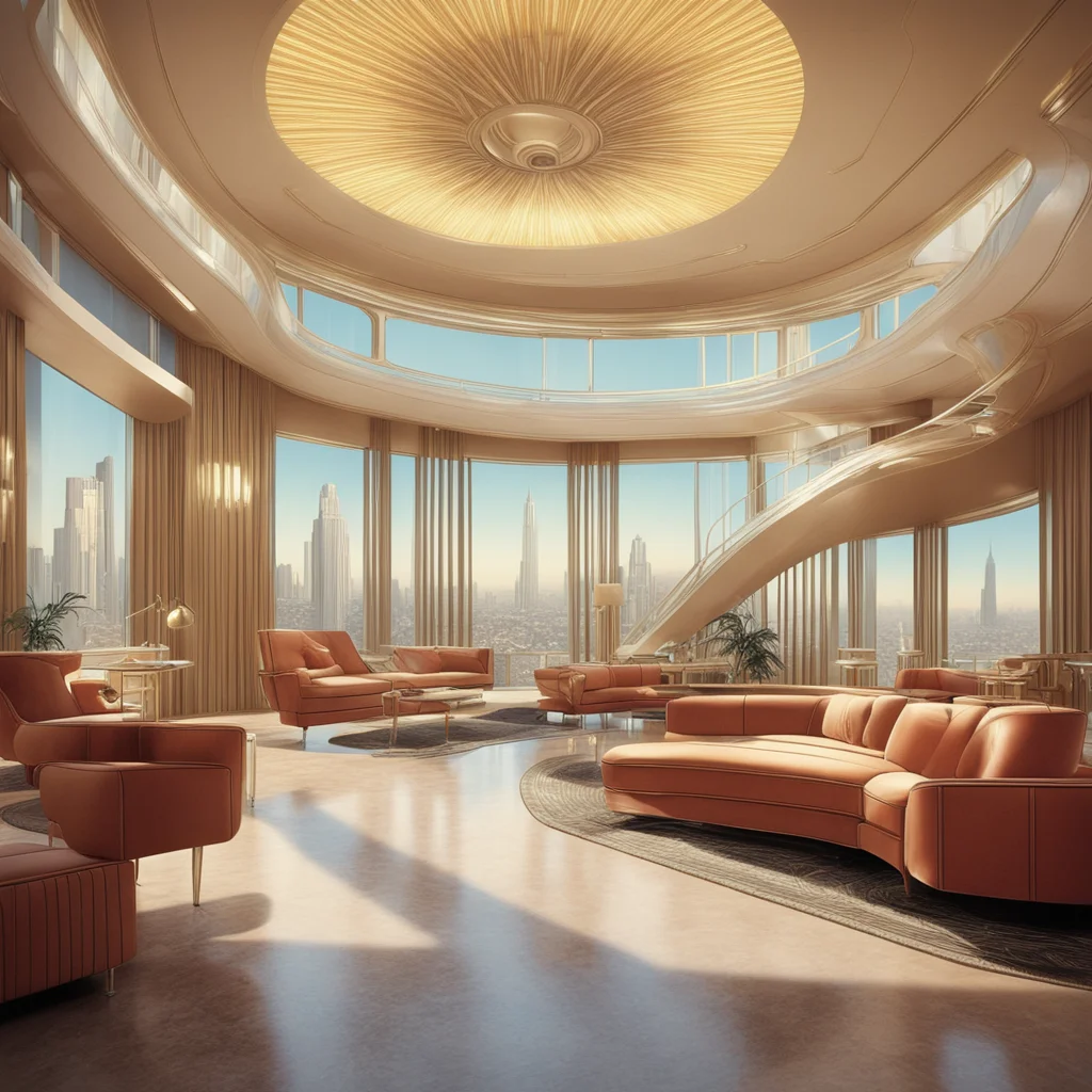 luxury open plan multi level apartment that is a fusion of art deco and retro futurism by François Schuiten Antonio Sant