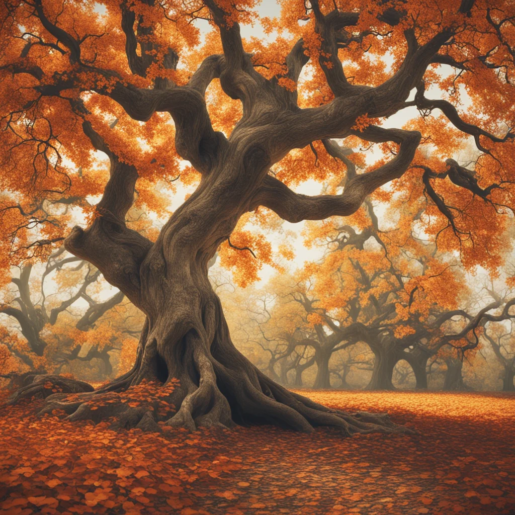 magical portal in an oak tree autumn colors cinematic realistic photo realism photographic quality lifelike vintage styl