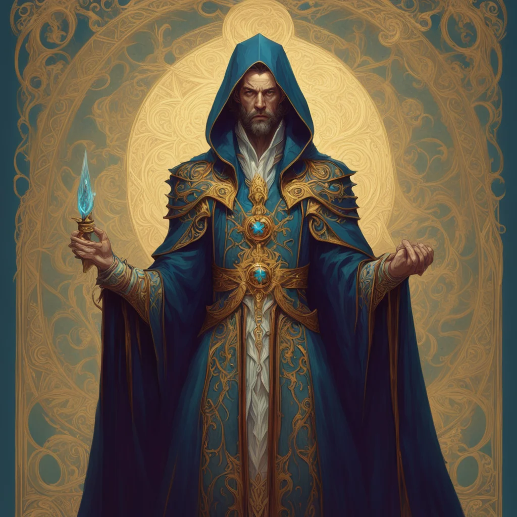 male mage wizard Warlock Sorcerer wizard tarot card ornate robe stunning mind blowing detail darksider azrael trending o