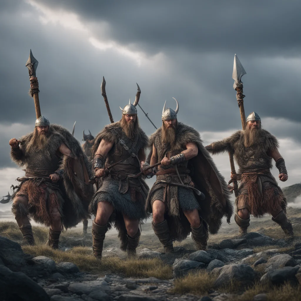 man and three son vikings epic battle cinematic lighting ultra detailed hyper realistic 8k ar 21