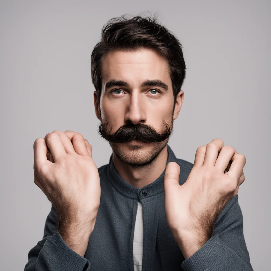 man with hands for a mustache