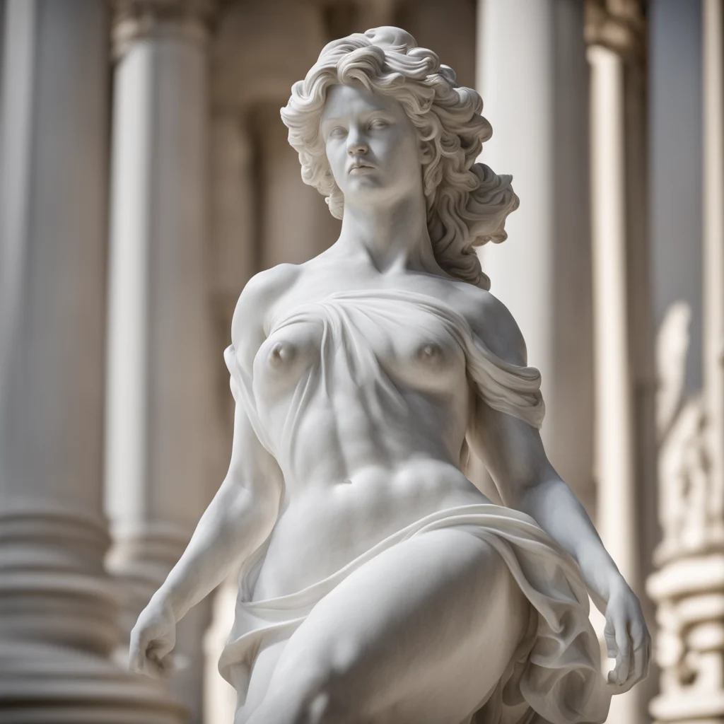 marble statue beautiful woman athletic pining in the style of Bernini cinematic lighting detailed backlit stop 85 ar 169