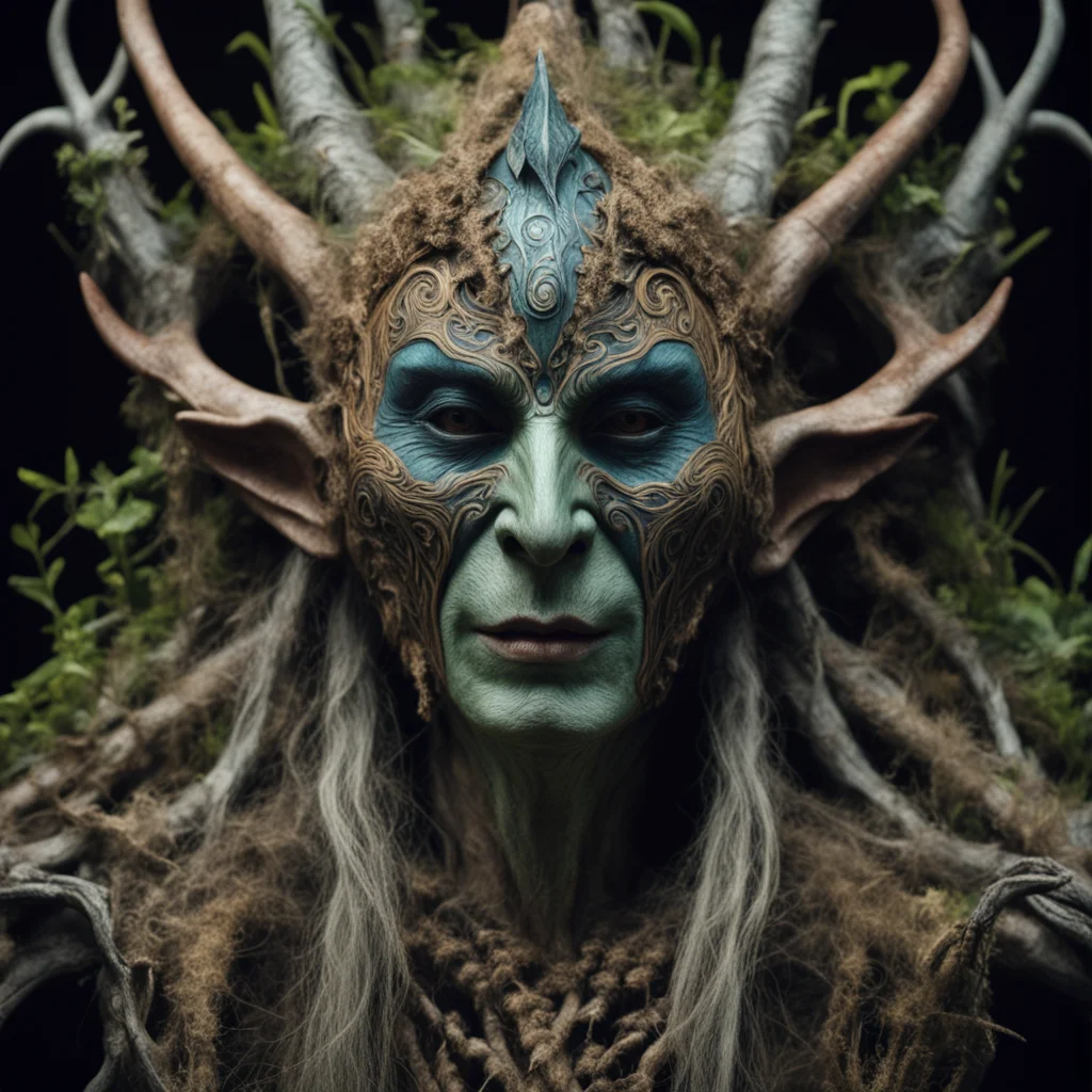 mask shamanicwith creature and elf like brian froud end of the world intricate details hyper realistic very photographic
